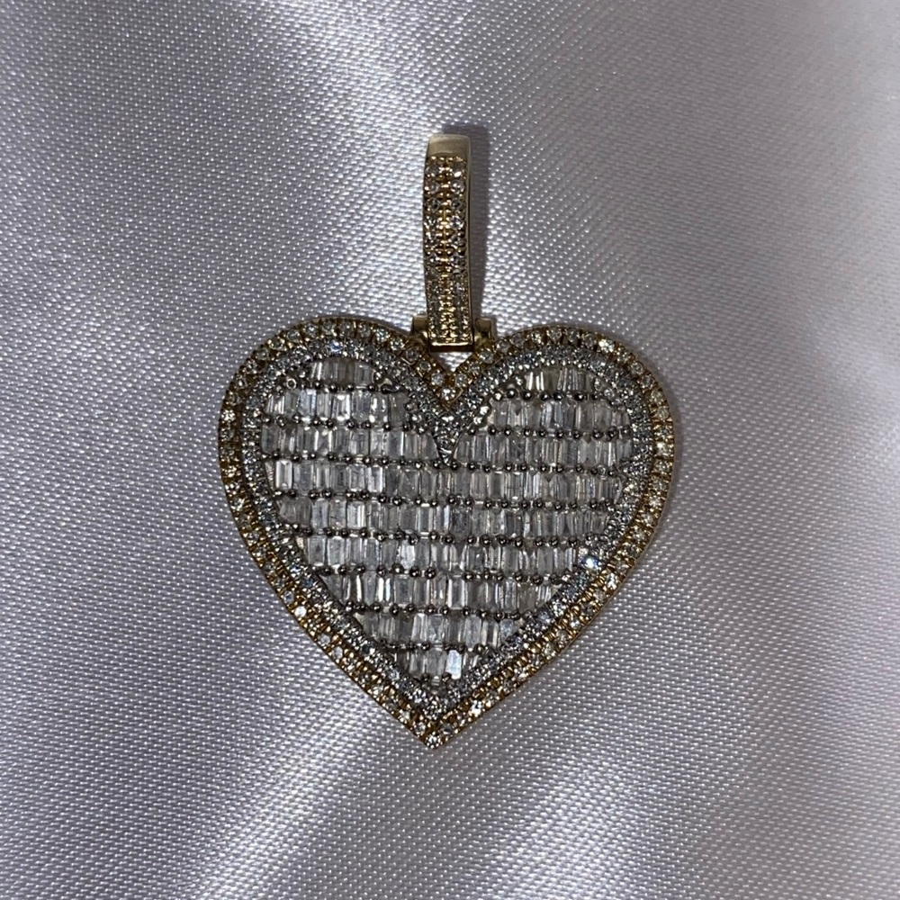 10K Custom Gold Heart Baguette Pendant